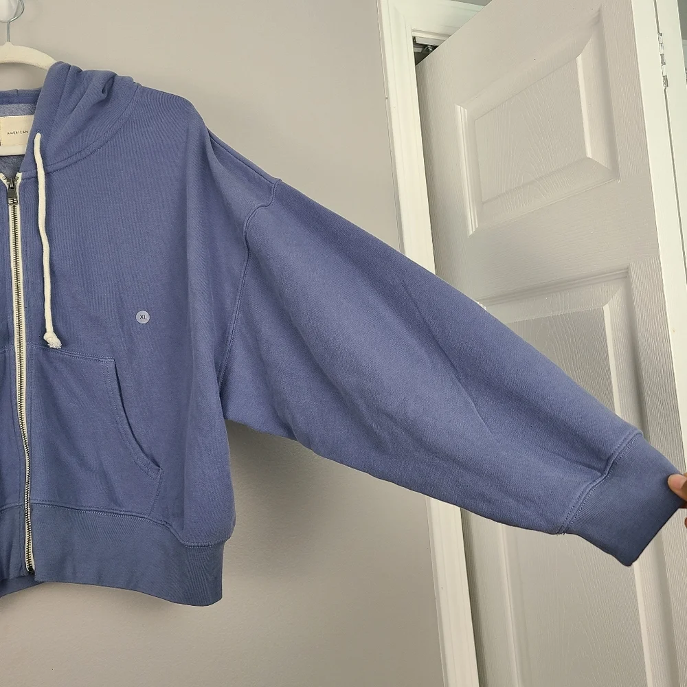 American Eagle Blue-ish Purple-ish (Periwinkle) Cropped Batwing Zip Up Hoodie XL - Picture 3 of 6